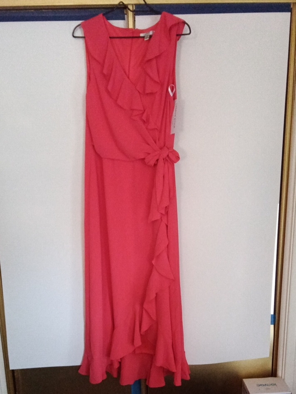 London Style Collection Women's Coral Pink Ruffle Wrap Maxi Dress New With Tags
